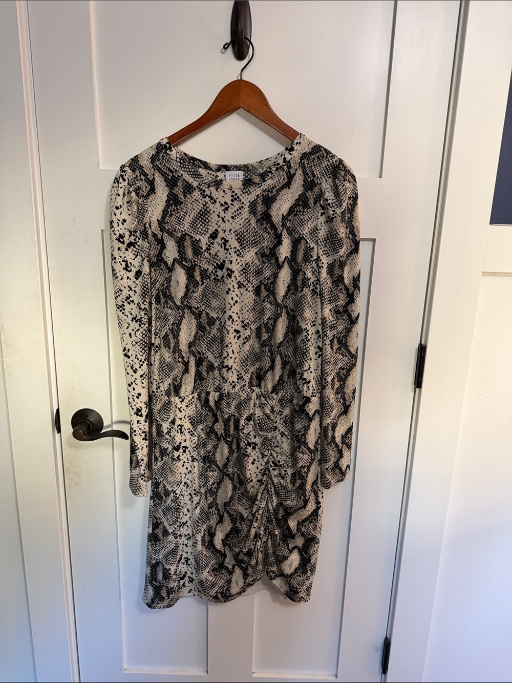 Neutral Snake-Print Long Sleeve Dress
